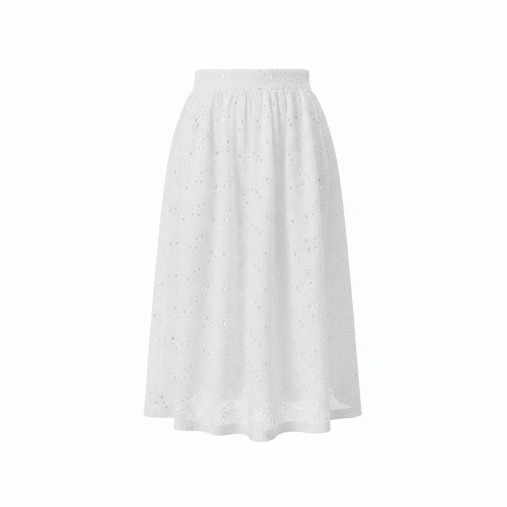 Lulus White Eyelet Cotton Large Maxi Skirt Floral Boho Cottagecore Lined